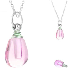 Load image into Gallery viewer, Crystal glass KEEPSAKE short rounded drop flat side pendant Necklace miniature bottle memories glitter grief oil herbs ashes - U PICK