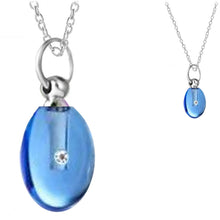 Load image into Gallery viewer, Crystal glass KEEPSAKE short rounded drop &amp; CZ pendant Necklace miniature bottle memories glitter grief oil herbs ashes - U PICK