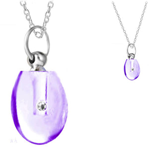 Crystal glass KEEPSAKE short rounded drop & CZ pendant Necklace miniature bottle memories glitter grief oil herbs ashes - U PICK