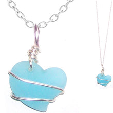 Load image into Gallery viewer, Artisan cultured SEA GLASS HEART necklace Sterling Silver 18mm wire-wrapped pendant &amp; .925 chain | U PICK