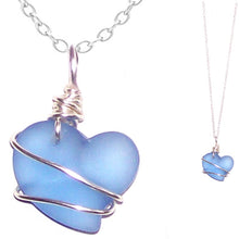 Load image into Gallery viewer, Artisan art cultured SEA GLASS HEART necklace silver non-tarnish 18mm wire-wrapped pendant &amp; silver-plated chain | U PICK