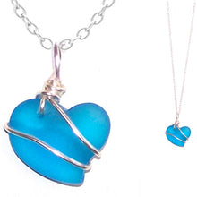 Load image into Gallery viewer, Artisan cultured SEA GLASS HEART necklace Sterling Silver 18mm wire-wrapped pendant &amp; .925 chain | U PICK
