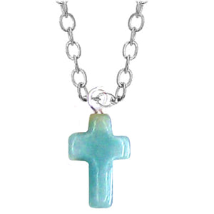Artisan silver necklace Amazonite Cross wire-wrapped religious pendant & chain