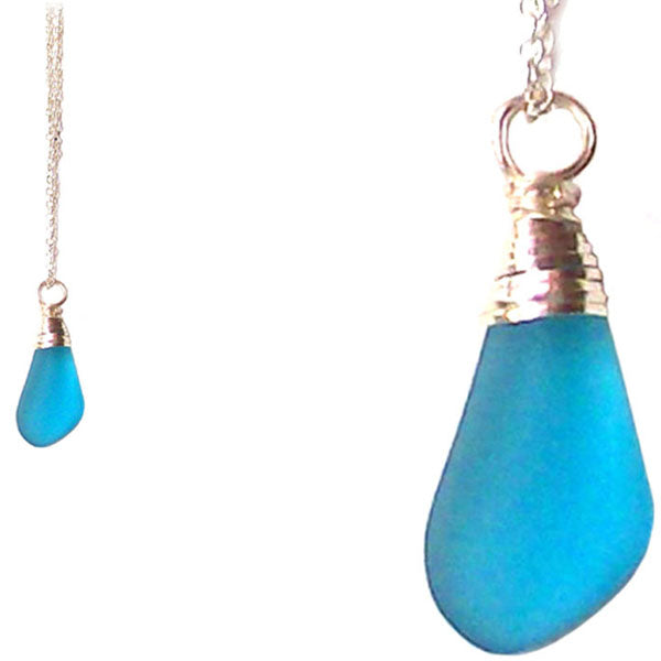 Artisan silver necklace cultured SEA GLASS non-tarnish hand wire-wrapped pendant chain U PICK