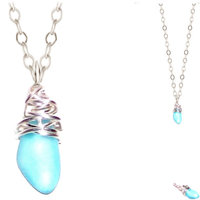 Artisan SILVER wire-wrapped Sea Glass pendant BLUE Light | 18