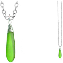 Load image into Gallery viewer, Artisan silver cultured SEA GLASS wire-wrapped sterling multi-colors Dagger 37x10mm U PICK pendant OR w/chain necklace