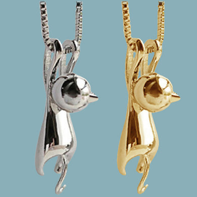 Silver- gold-plated hanging Kitty Cat small pendant chain necklace