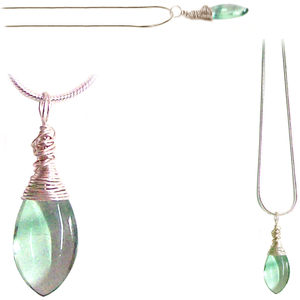 Artisan silver necklace Fluorite wire-wrapped drop 14x10mm pendant & chain