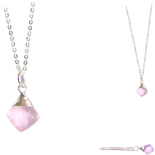 Load image into Gallery viewer, Artisan sterling silver necklace wire-wrapped Pink Chalcedony Briolette pendant ~18&quot; plated chain