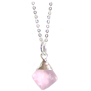 Artisan sterling silver necklace wire-wrapped Pink Chalcedony Briolette pendant ~18" plated chain