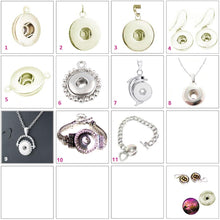 Load image into Gallery viewer, Snap button pendant base 18mm round silver metal finding single loop