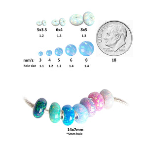 Rare Lab created Opal 5mm round fully drilled large ~1.2mm hole bead - White or Blue