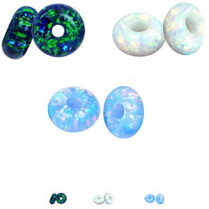 Rare Lab created Opal 5x3.5mm rondelle fully drilled large ~1.3mm hole bead - White or  Blue
