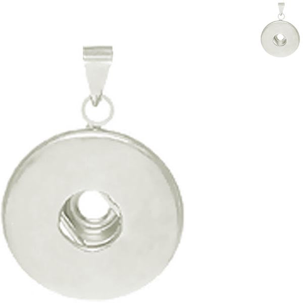 Snap button bail pendant base 18mm round silver metal finding chain