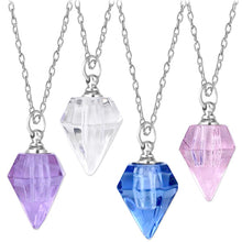 Load image into Gallery viewer, Crystal glass KEEPSAKE Necklace mini faceted Diamond point vial bottle oil herbs ashes - U PICK