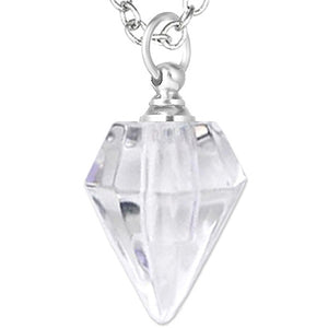 Crystal glass KEEPSAKE Necklace mini faceted Diamond point vial bottle oil herbs ashes - U PICK