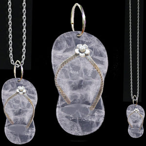 Silver necklace Quartz Crystal Flip Flop sandal pendant & chain