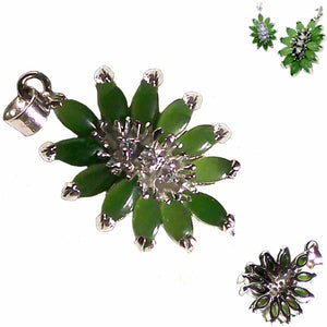 Sterling Silver Jade & Crystals Pendant marquise cut round exotic ~35mm stone - ~4.4 grams
