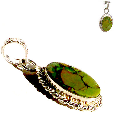 Silver-plated Green Copper Turquoise pendant oval ~1-1/2