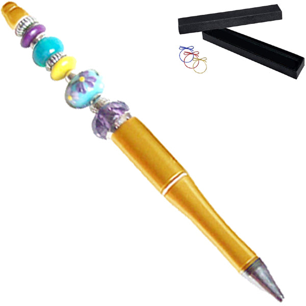 Ballpoint artisan acrylic pen & box Gold lampwork glass beads writing