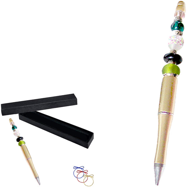 Ballpoint artisan acrylic pen Gold lampwork glass beads writing & box –  Merzies