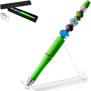 Ballpoint artisan acrylic pen & box Green lampwork glass beads writing