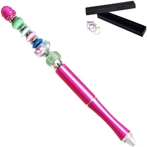 Ballpoint artisan metal pen Pink lampwork glass beads writing & box