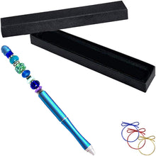 Load image into Gallery viewer, Ballpoint artisan metal pen Blue lampwork glass beads writing &amp; box