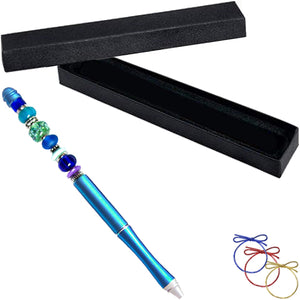 Ballpoint artisan metal pen Blue lampwork glass beads writing & box