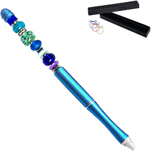 Ballpoint artisan metal pen Blue lampwork glass beads writing & box