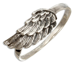 Sterling silver antiqued raised Angel Wing spiritual religious ring U PICK size