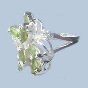 Sterling silver genuine Peridot & White CZs Cluster gemstone ring U PICK size