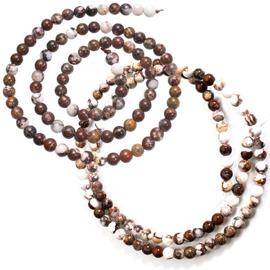 Rare Wild Horse Magnesite Arizona round ~4mm brown white pinto stone beads - U PICK