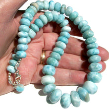 Load image into Gallery viewer, Rare Larimar Dominican sterling silver 18-7/8&quot;  9-16mm rondelle AA+ stone bead necklace