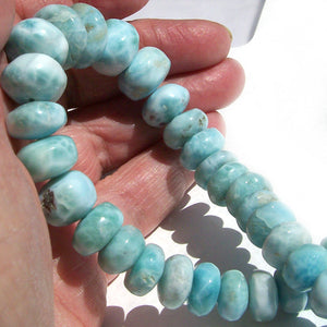 Rare Larimar Dominican sterling silver 18-7/8"  9-16mm rondelle AA+ stone bead necklace