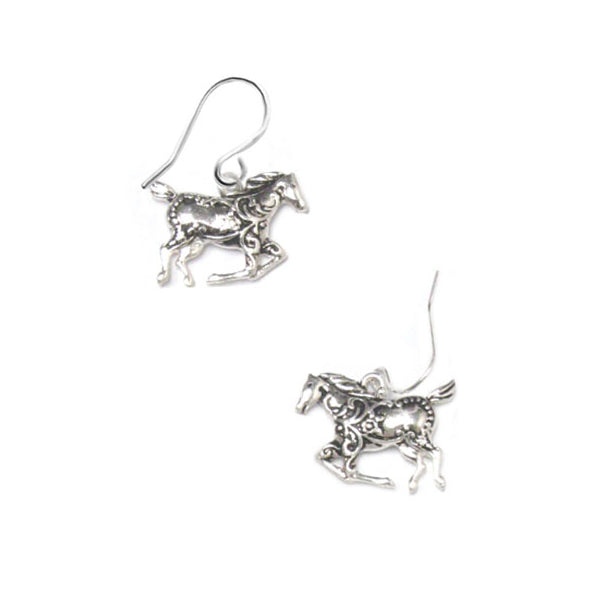 Silver-plated earrings Horse animal equine ~17x21mm metal dangles - 1 pair