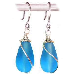 Artisan earrings sterling silver or 14kg-filled Sea Glass 18mm drop bead 25mm dangles - U PICK color