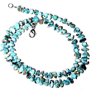 Rare Kazakhstan Turquoise Beads Necklace 16" Chips ~6-12mm x 5-7mm sterling silver