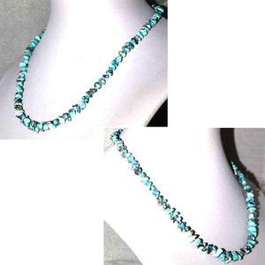 Rare Kazakhstan Turquoise Beads Necklace 16" Chips ~6-12mm x 5-7mm sterling silver