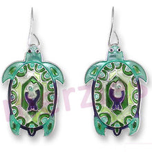 Load image into Gallery viewer, Artisan earrings ZARAH silver TURTLE MONTAGE hand painted ZARLITE dangles