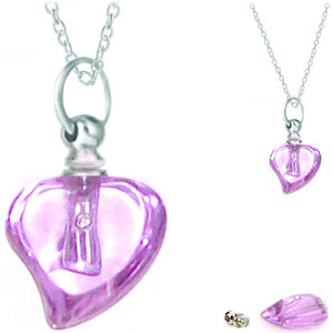 Crystal glass KEEPSAKE pendant Necklace miniature bottle Curved HEART memories grief cremation oil herbs ashes - U PICK